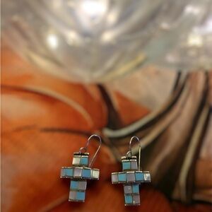 Silver 925 and Turquoise Cross Earrings